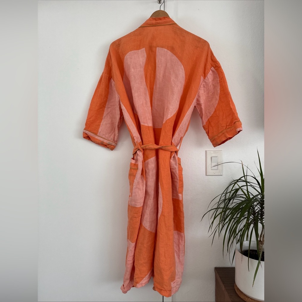 Block Shop Textiles Dot Dash Robe in Apricot 100% Linen size S/M - Picture 4 of 10